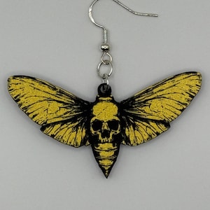 Death Moth Earrings - Metallic Black and Gold Acrylic