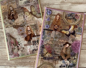 set of 2 notebooks with handmade mixed-media covers – “Cozy Mornings” journal set