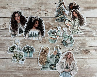 Christmas themed stickers, set of 12 – “Rustic Christmas”