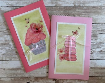 Set of 2 handmade greeting cards – OOAK original watercolor – “Dreamy Sweetness” (with envelopes)