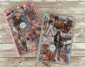 set of 2 notebooks with handmade mixed-media covers – “Sweet City Life” journal set