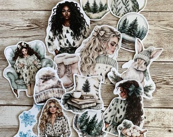 Rustic Winter themed stickers, set of 15 – “A Cozy Bookish Winter”