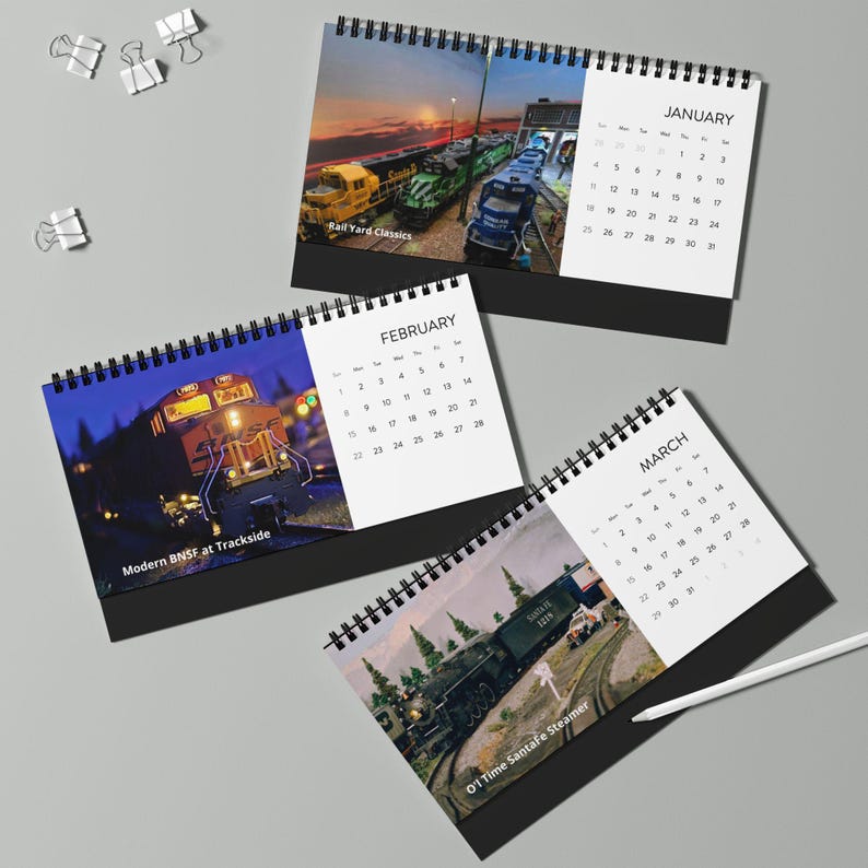 2026 Calendar Desktop – Model Railroad Art Gift for Railfans, Vintage ...