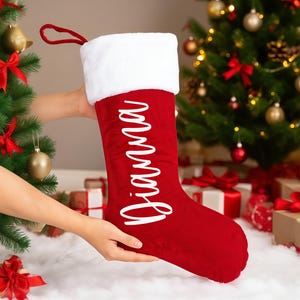 Personalized Red Plush Christmas Stockings, Custom Xmas Stocking,Christmas Home Decor,2025 Family Holiday Gift, Festive Xmas Decor,Xmas Gift