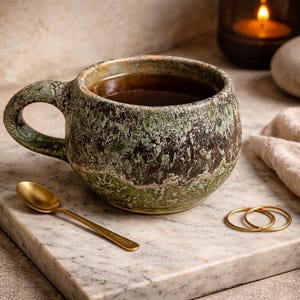 Handmade Forest Green Mug - 10oz Moroccan Artisanal Coffee Cup