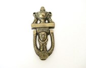 Antique Brass Door Knocker, Figural Brass Face Door Knocker, Architectural Salvage