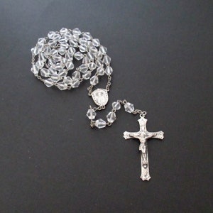 Vintage Catamore Sterling Silver Rosary: Glass Prayer Beads, Catholic Crucifix