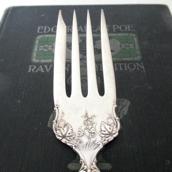 Antique Serving Fork, Vintage 1904 Pattern by 1847 Rogers Silverplate, Art Nouveau Ornate Grape Design Cold Meat Serving Fork, Silverware