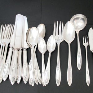 Antique Flatware Lot, Adam 1917 by Community, Silverplate Art Deco Vintage Silverware, Forks Spoons Knives, Place Setting for 5