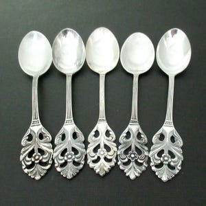Vintage Demitasse Spoons, Swedish Art Nouveau Coffee Spoons Made in Sweden, Silverplate Viking Rose, Set of 5 Scandinavian Silver Flatware