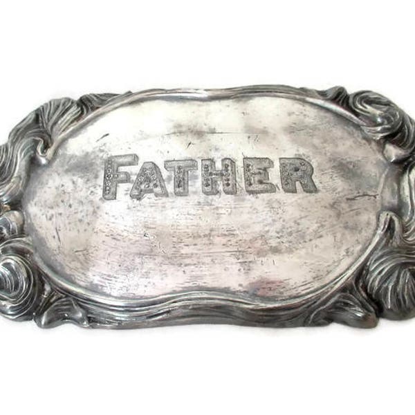 Vintage FATHER Coffin Plaque, Memorial Cemetery Casket Plate Metal, Grave Mourning Plaque, Victorian Gothic Metal Funeral Sign