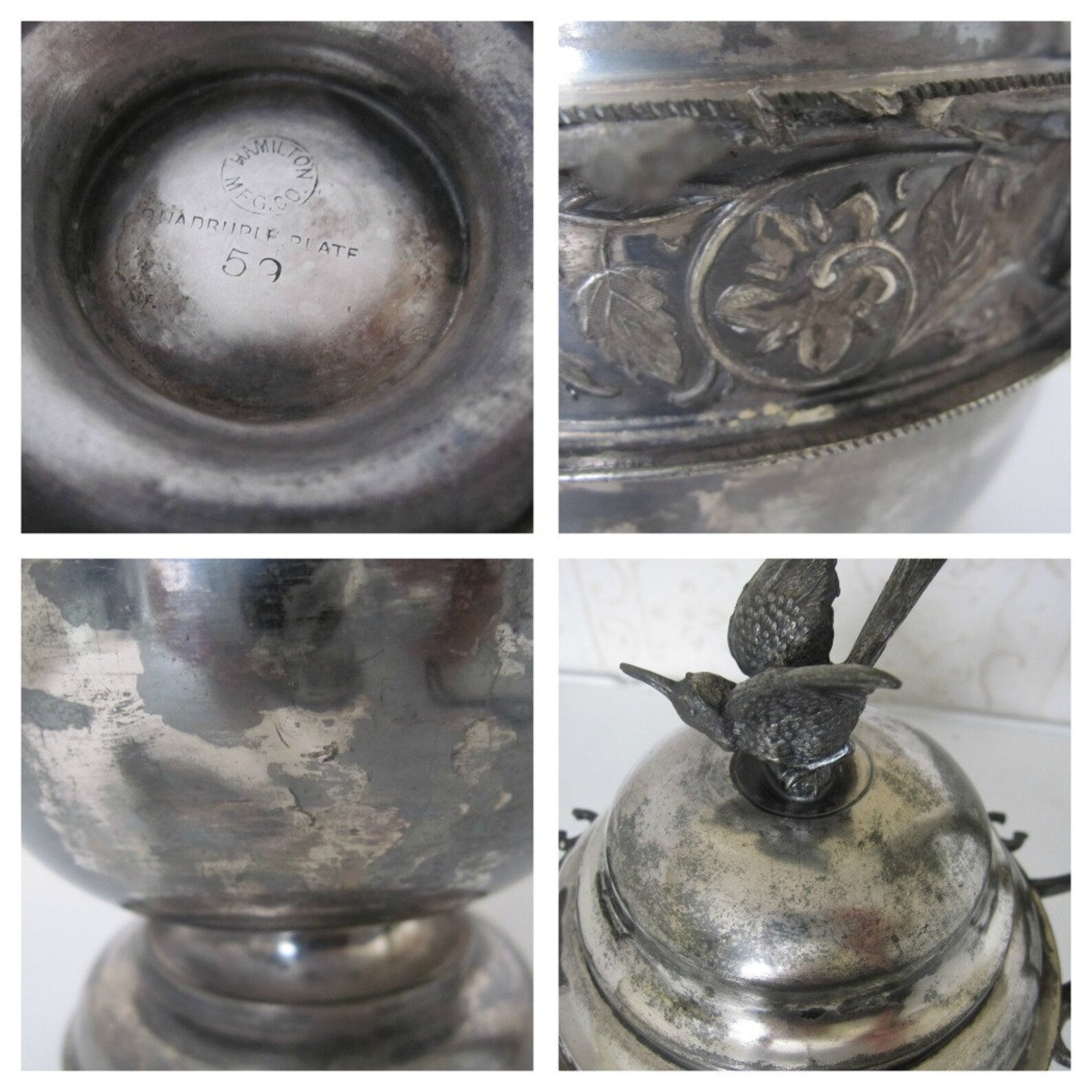 Antique Victorian Spooner Bird Finial Sugar Bowl and Silver Etsy