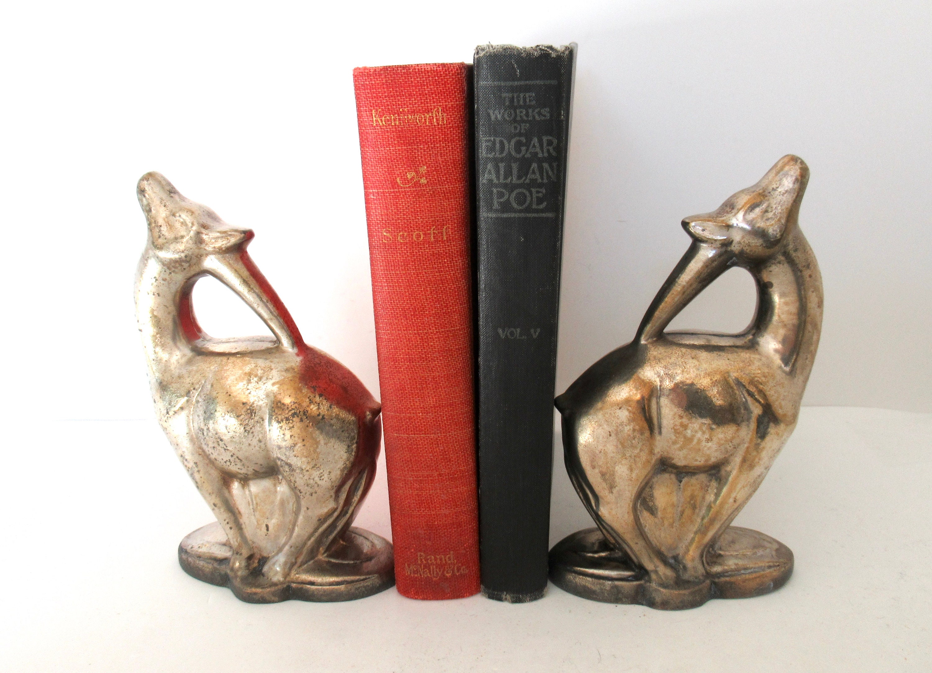 Vintage Gazelle Bookends, Art Deco Cast Metal Antelope
