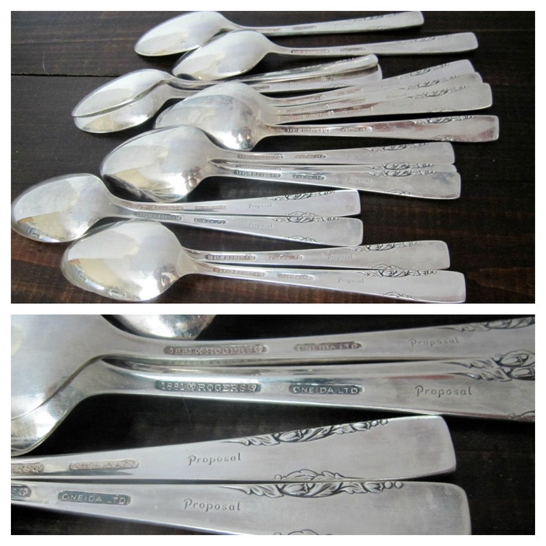 Vintage Teaspoons Proposal 1954 Pattern by 1881 Rogers Silverplate Set of 15 Spoons