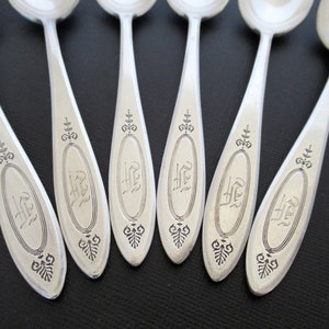 Antique F Monogrammed Teaspoons, Adam 1917 by Community Silverplate, Art Deco Flatware Vintage Silverware Set of 6 Spoons image 1