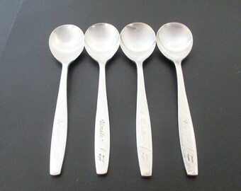 Vintage United Airlines Soup Spoons by International Silver, Silverplate Airways Hospitality Serving Silverware, Set of 4 Spoons