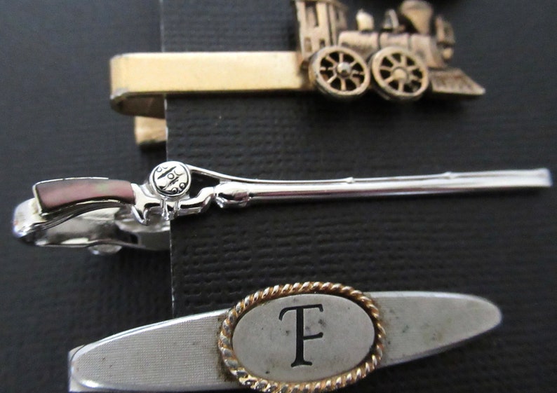 Vintage Tie Clip, Priced per Clip, Choose from Golf, Train, Gun, F Monogram Tie Bar, Mens Jewelry, Gifts for Him, Priced Individually immagine 5