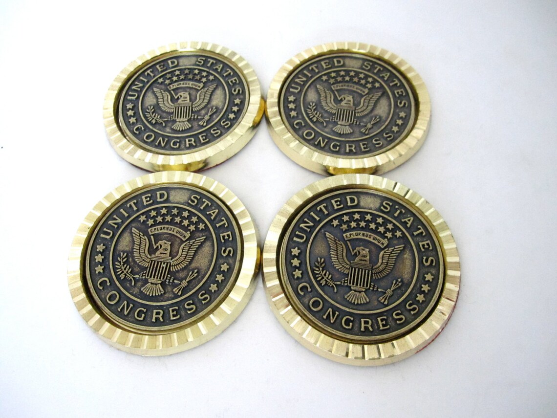 Vintage Brass United States Congress Coasters Set of 4 Etsy