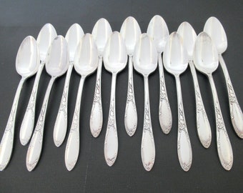 Antique Teaspoons Chateau 1934 by 1881 Rogers, Silverplate Set of 14 Vintage Spoons