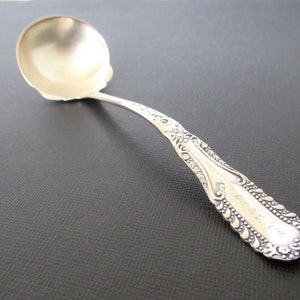 Antique Ssilverplate Sauce Ladle, Luxfor Misletoe 1895 by Rockford Silver Co, Engraved &quot;11-25-04&quot;