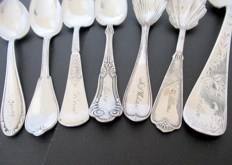 Antique Engraved Name Spoons Silverplate Victorian Era Etsy