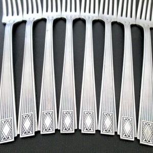 Antique Silverplate Grill Forks, Noblesse patent date 1930 by Community, Set of 8 Long Forks, Vintage Flatware Silverware