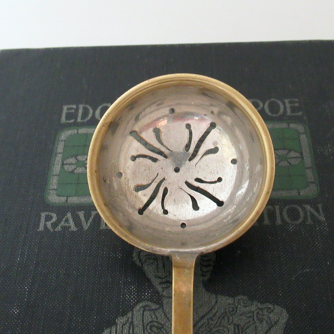 Antique Sugar Sifter Spoon Ladle, Art Deco Design Slotted Gold Washed Spoon, Vintage Flatware