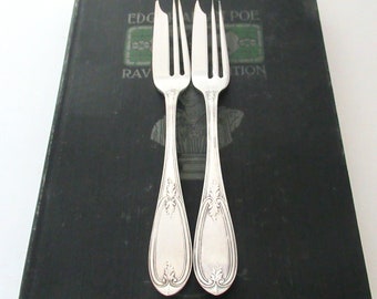 Antique Silverplate Pie Forks, Olive patent date 1880 by 1847 Rogers Bros Set of 2, Rare Silverplate Flatware Pastry Cake Desert Forks