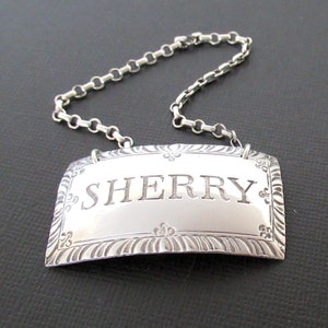 Antique Sterling Silver SHERRY Liquor Tag by Stieff Sterling Colonial Williamsburg Vintage Bottle Tag, Liquor Label, Bar Barware Collectible