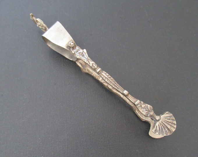 Antique Ornate Italian Brass Sugar Ice Tongs, Figural Absinthe Tongs