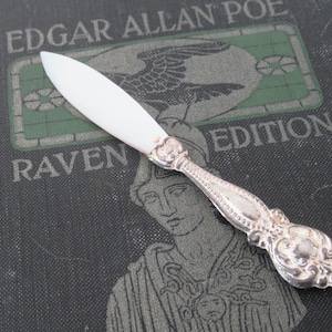 Antique Sterling Silver Caviar Knife: Mother of Pearl Blade, Victorian Cutlery