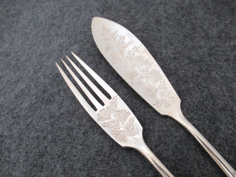 Antique English Fish Knife and Fork Set by Henry Wilkinson