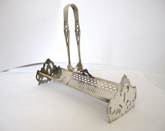 Antique Victorian Sugar Cube Holder Caddy and Removable Sugar Tongs by
