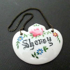 Vintage Sherry Liquor Bottle Tag, Hand Painted Porcelain Decanter Label, Vintage Collectible Barware