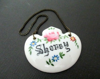 Vintage Sherry Liquor Bottle Tag, Hand Painted Porcelain Decanter Label, Vintage Collectible Barware
