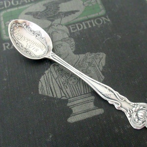 Sterling Silver Grantsburg Wis. Souvenir Demitasse Spoon, Pond Lily 1900 by Paye Baker Mfg