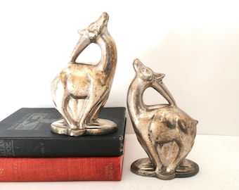Vintage Gazelle Bookends: Art Deco Cast Metal Library Decor