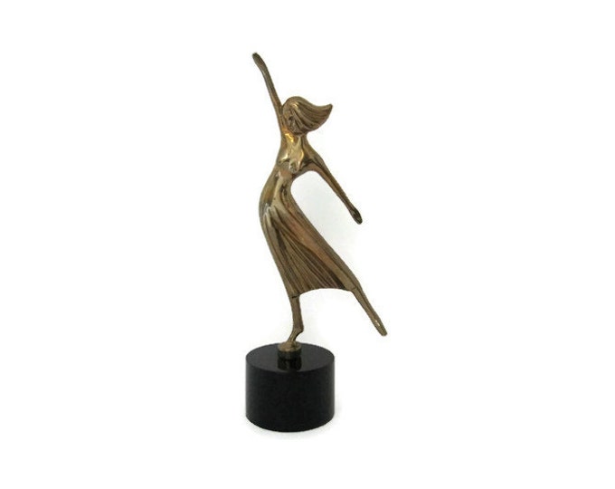 Art Deco Lady Statue, Brass Figural Woman Dancer Figurine With Black