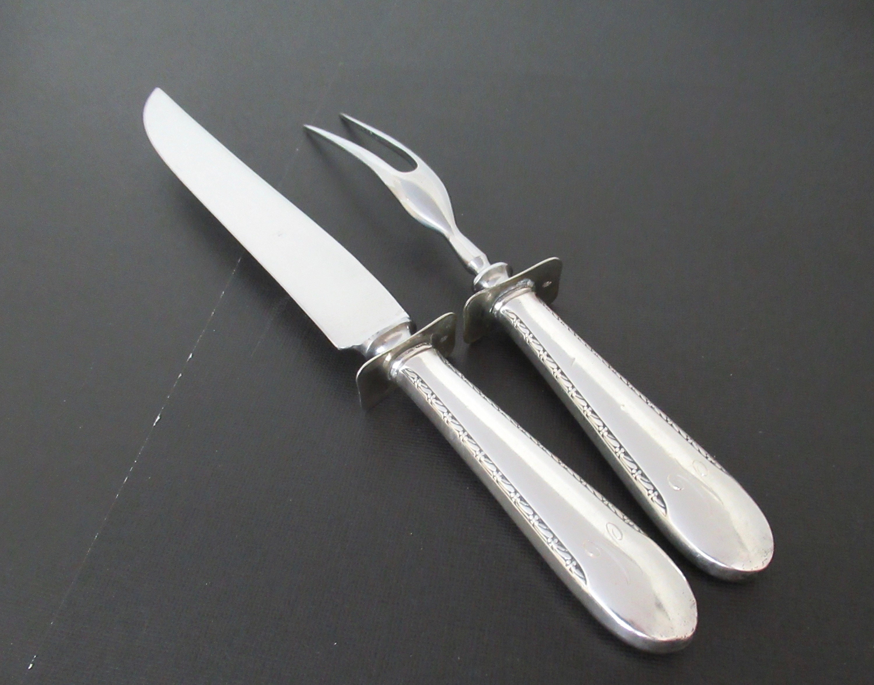 Vintage Service (Turkey) Carving Knife & Fork Sterling Silver Set
