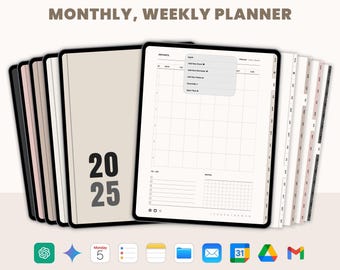 2025-2026 Digital Planner, Goodnotes iPad, ChatGPT & Google Calendar Compatible (Undated)
