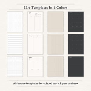 "Digital notebook templates in 4 paper colors – versatile layouts for school, work, and personal use."

goodnotes notebook, notability notebook, hyperlinked notebook, student notebook, ipad notebook, project planner, notes template, digital note paper, digital journal, minimalist notebook, notebook with tabs, lecture notes, digital planner