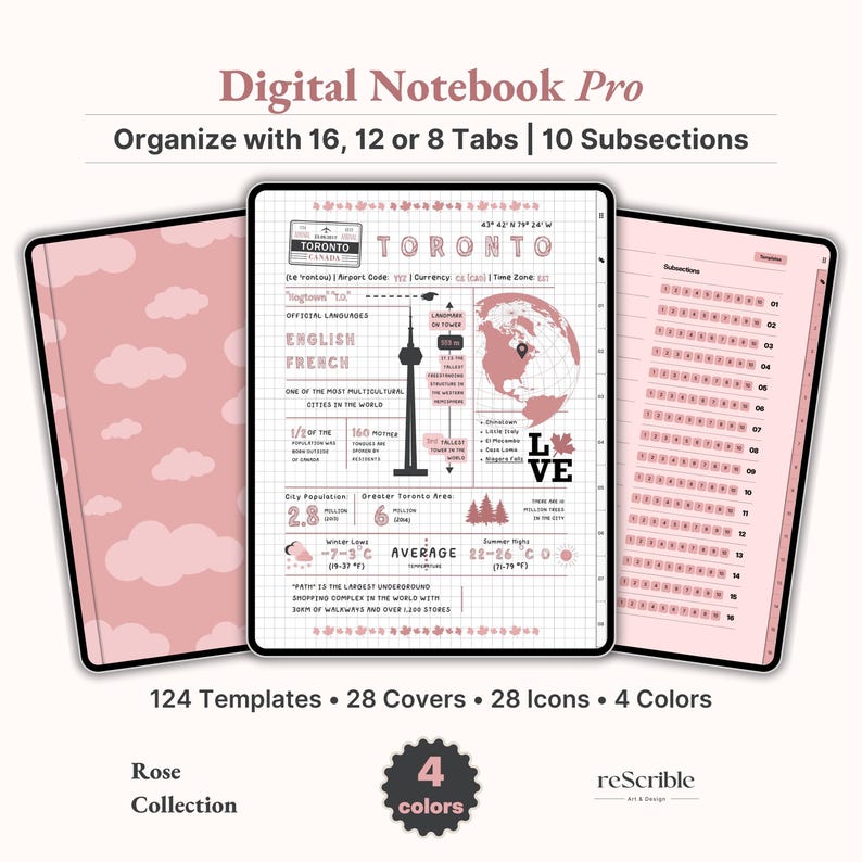Digital Notebook Pro "Digital Notebook Pro with 114 templates, 28 covers, 28 icons, and 4 color themes – organize with 16, 12, or 8 tabs."   Goodnotes Planner, Digital Planner, Notability Planner, Digital Notebook, Digital Stickers, Hyperlinked Tabs, Bullet Journal, Notetaking Template, Cornell Notes, Notes Template, Notebook with Tabs, iPad Notebook, Goodnotes Template