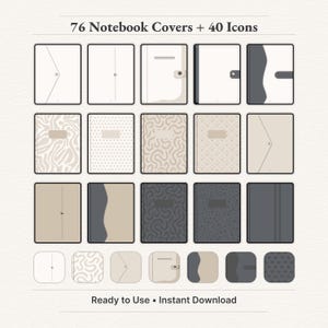 "Minimalist digital notebook covers and desktop icons – 76 covers and 40 icons included for digital planning."

notes template, ipad notebook, digital notebook, digital notebooks, student notebook, digital note book, goodnotes notebook, notebook with tabs, goodnotes templates, notability notebook, digital notes, study notebook
