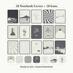 - 28 Notebook Covers + 28 Icons
    
    "Minimalist digital notebook covers and iOS app icons for iPad – 28 covers and 28 icons included for digital planning."
    
    notes template, iPad notebook, digital notebook, digital notebooks, student notebook, digital note book, GoodNotes notebook, notebook with tabs, GoodNotes templates, notability notebook, digital notes, study notebook