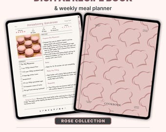 Digitales Rezeptbuch Vorlage, Meal Planner für GoodNotes, Rose Collection
