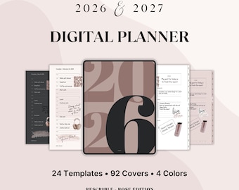 2026 2027 Vertical Digital Planner & Agenda for iPad GoodNotes Notability – Rose Color