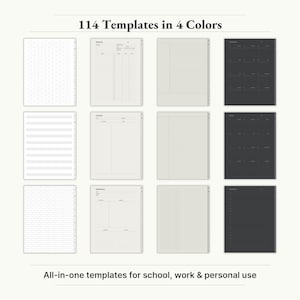 - Included Page Layouts
    
    "Mix and match digital notebook page layouts – customizable grid, lined, planner, and dotted templates."
    
    digital journal, digital notebook, digital planner, GoodNotes notebook, GoodNotes template, iPad notebook, minimalist notebook, notebook journal, notebook with tabs, notes template, portrait notebook, student notebook,