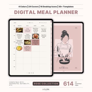 Digitaler wöchentlicher Mahlzeitplaner, Foodjournal, GoodNotes Rezeptbuch, Meal Prep Planer, Essensplan Vorlage, Lebensmittelliste, Kücheninventarisierung