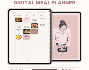 Planner digitale settimanale dei pasti, ricettario GoodNotes (download digitale)