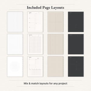 "Mix and match digital notebook page layouts – customizable grid, lined, planner, and dotted templates."

digital journal, digital notebook, digital planner, goodnotes notebook, goodnotes template, ipad notebook, minimalist notebook, notebook journal, notebook with tabs, notes template, portrait notebook, student notebook, apple calendar